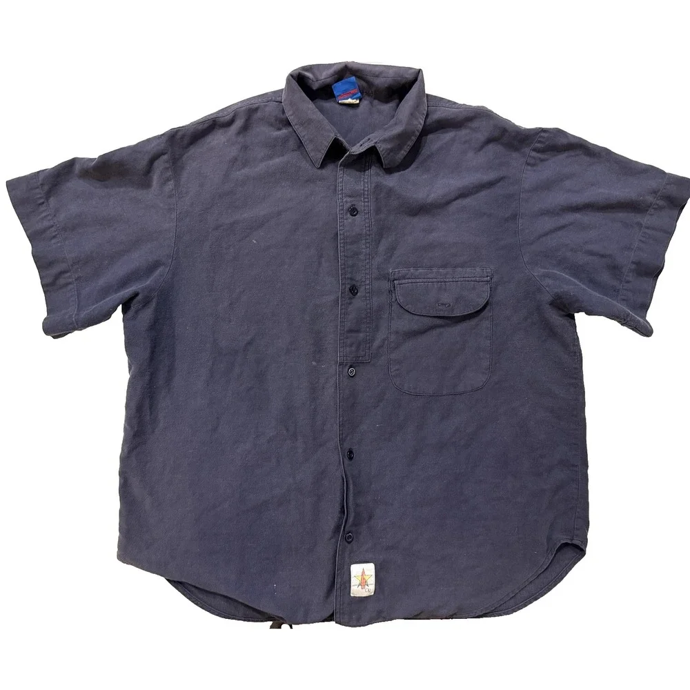 Vintage 8Os Ocean Pacific Shirt Mens 2XL Blue Twill Short‎ Sleeve Skate Surf USA